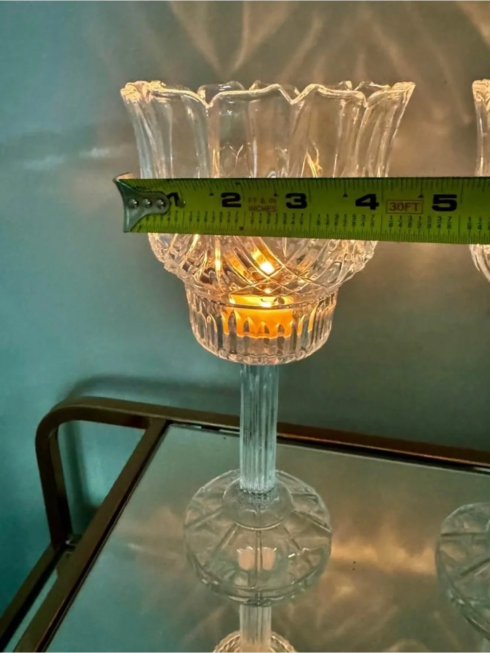 Vintage Clear Pressed Glass Tulip Candle Holders | Set of 2 Pedestal Tealight